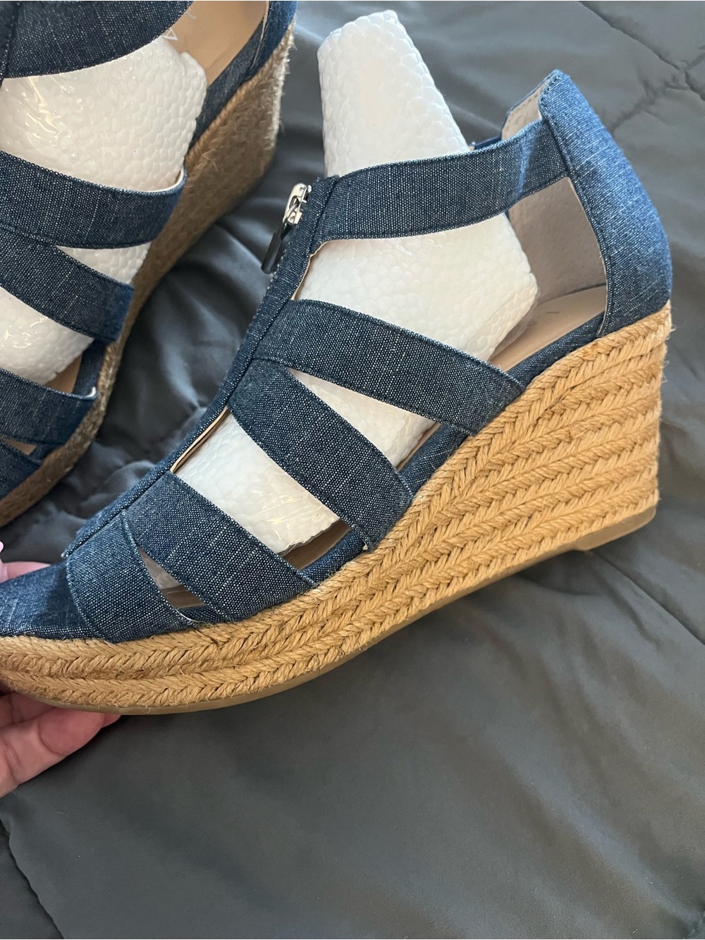 Lauren Ralph Lauren Denim Blue Zip Wedge Sandals - Picture 4 of 9